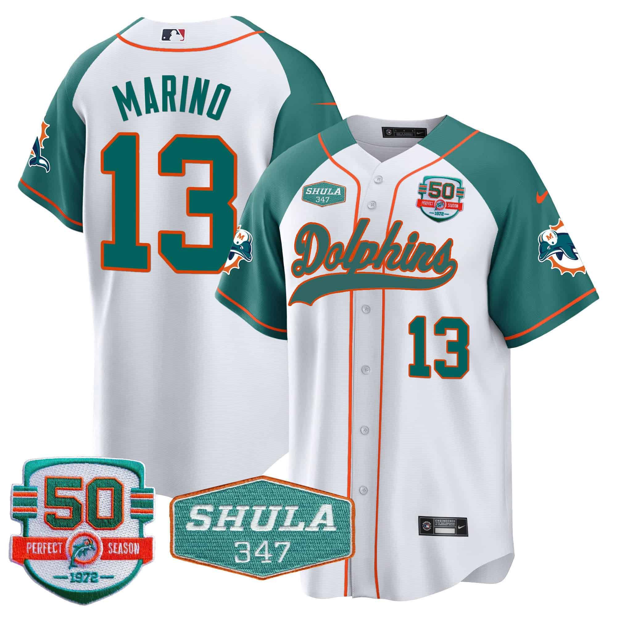 Men Miami Dolphins #13 Marino White 2024 Nike 50th Don Shula Memorial Patch Baseball NFL Jersey style 1